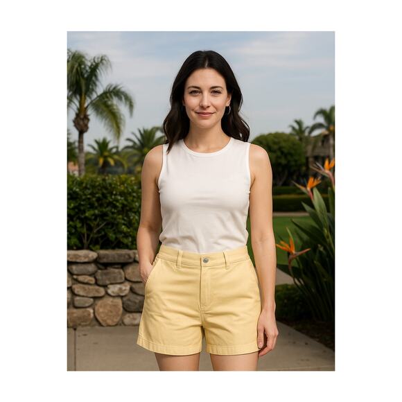 SANDRO Paris Pastel Yellow 100% Cotton Shorts 6 Modest 5" Inseam Coastalcore - Picture 2 of 6